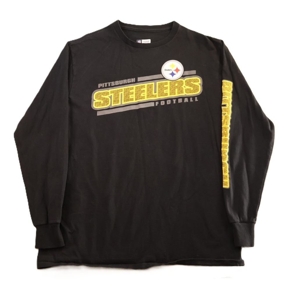 NFL Team Apparel Mens L T-Shirt Black Pittsburgh Steelers Football Long Sleeve